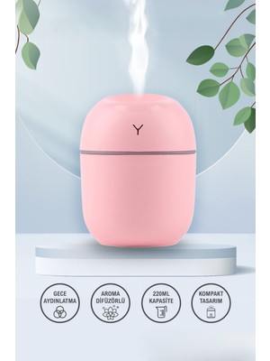 Tiffany Hava Nemlendirici 220 ml  Pembe Aroma Difizörü LED Işıklı Özellikleri ile Çin Menşeli  H2O TP-1021