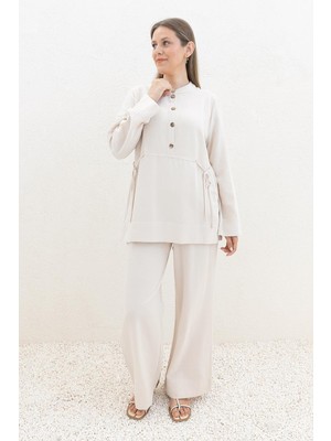 Taş-Bağlama Detaylı Pantolonlu Takım