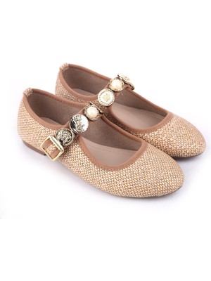 Papuç Sepeti 4709 Rahat Taban Broş Detaylı Kadın Babet Ayakkabı