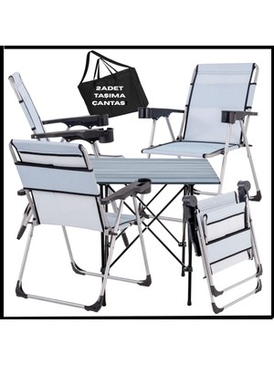 Teknotrust Turkuaz Katlanır Kamp Sandalyesi ve Alüminyum Masa Seti 4'lü, Taşıma Çantasıyla