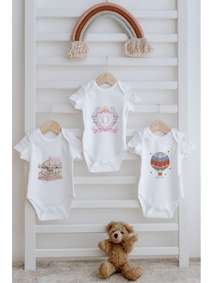 3'lü Bebek Body - Pink Royal Series  - O Harfi