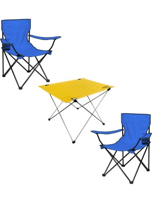 Teknotrust 2'li Katlanır Kamp Sandalyesi ve Masa Seti, Renkli, Hafif ve Pratik, Plaj ve Kamp Için