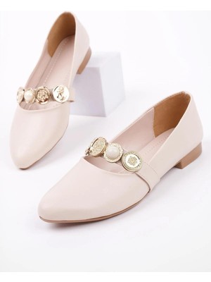 Papuç Sepeti BK06 Rahat Taban Broş Detaylı Günlük Kadın Babet Ayakkabı