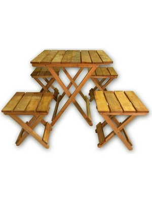 Teknotrust Katlanabilir Ceviz Ahşap Masa ve Tabure Takımı, Şık ve Kullanışlı Tasarım