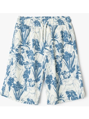 Koton Erkek Çocuk Cepli Floral Baskılı Keten Şort Normal Bel Özellikli