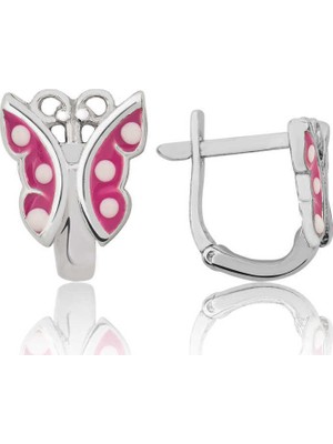 Gümüş Pembe Kelebek Çocuk Küpesi