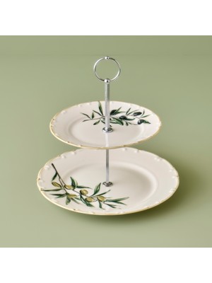 Olive Porselen 2 Katlı Kurabiyelik Yeşil