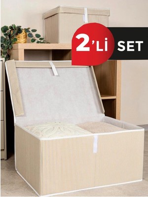 Kapaklı Kutu Hurç Mega Boy 60X40X30 Bej, 2'li Paket