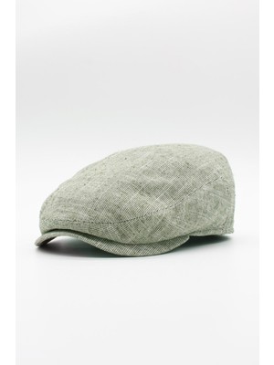Erkek Keten Premium Açık Yeşil Şapka Yazlık Flat Cap Kasket