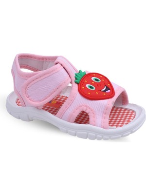 Pabuç Sepeti Gezer Kids Kız Çocuk Çilek Desen Microfiber Taban Sandalet Cırtlı Yazlık Özellikli
