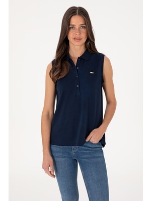 U.S. Polo Assn. Kadın Lacivert Kolsuz Polo Yaka Tişört 50306709-VR033