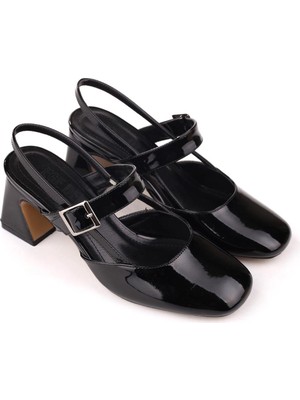 Papuç Sepeti 3004 Kadın 6 cm Topuklu Rugan Ayakkabı