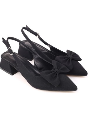 Papuç Sepeti MR150 Kadın Fiyonklu 4,5 cm Topuklu Ayakkabı