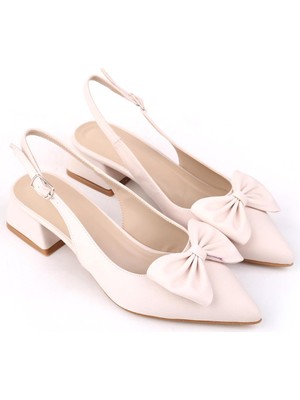 Papuç Sepeti MR150 Kadın Fiyonklu 4,5 cm Topuklu Ayakkabı