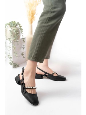 Papuç Sepeti HÇ150 Kadın Inci Fiyonklu 4,5 cm Topuklu Ayakkabı