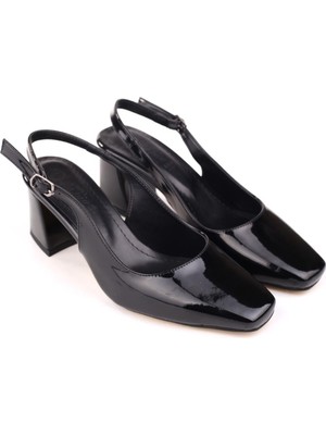 Papuç Sepeti 5510-1 Kadın 6 cm Kare Topuklu Rahat Rugan Ayakkabı