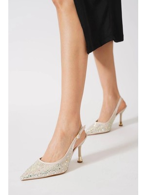 Papuç Sepeti HH-014 Taş Detaylı Kadın Klasik 9 cm Topuklu Ayakkabı