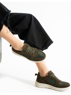 Thaes Kadın Hakiki Süet Deri Haki Spor Ayakkabı