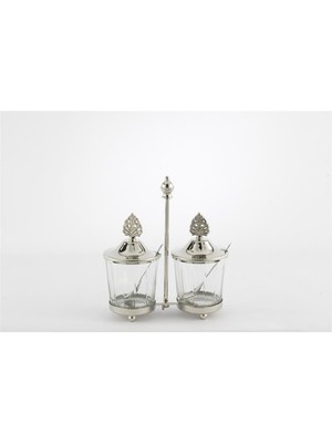 Mikasa Moor Gümüş Standlı Kapaklı 2li Cam Baharatlık 17X7X19CM