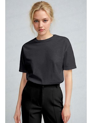 Teenage Millionaire Kadın Antrasit %100 Pamuk Nefes Alan Bisiklet Yaka Regular Fit Normal Kesim Baskisiz Basic T-Shirt