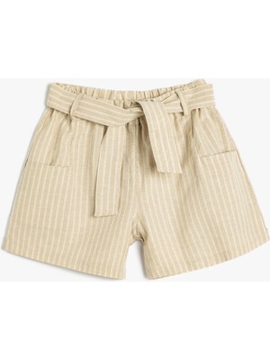 Koton Keten Şort Beli Lastikli Kemer Detaylı Cepli