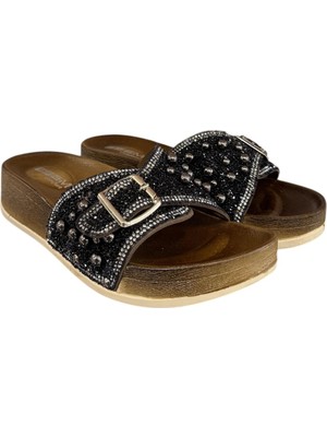 Esem Taş Boncuk Işlemeli Tokalı Anatomik Taban Bayan Terlik