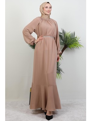 Giza Store Zincir Kuşaklı Tesettür Elbise Bej