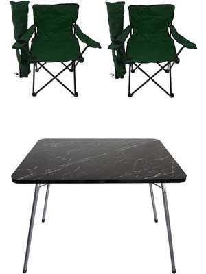 Teknotrust Iki Kişilik 60X80 cm Katlanabilir Masa ve 2 Kamp Sandalyesi, Yeşil