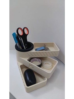 Makyaj ve Masaüstü Organizer Düzenleyici Üç Katlı Dönebilen Kırık Beyaz Siyah