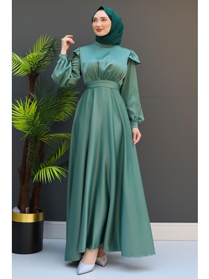 Omuz Detay Elbise Mint