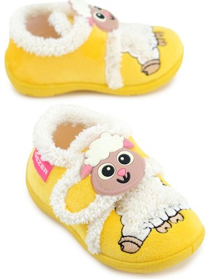 Gezer Bebe Kız Çocuk Kışlık Cırtlı Sarı Panduf Ayakkabı Ayarlanabilir Okul Kreş Kullanımı İçin