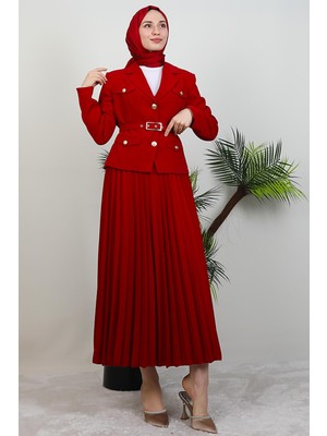 Gold Detay Etekli Takım Koyu Kırmızı