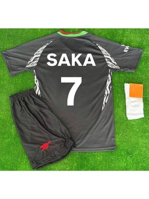 Arsenal Siyah #7 Saka Çocuk Isimsiz Futbol Forması