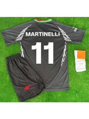 Arsenal Siyah #11 Gabriel Martinelli Çocuk Isimsiz Futbol Forması