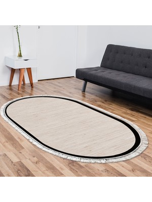 Alanur Home Kaymaz Taban Djt Banyo Mutfak Salon Halı  Trend Saçaklı Oval Dokuma Desen E5007