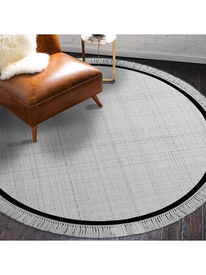 Alanur Home Kaymaz Taban Djt Banyo Mutfak Salon Halı Star Pamuk Saçaklı Yuvarlak Dokuma Desen E5007
