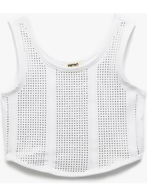 Koton Pamuklu Taş Detaylı Yuvarlak Yaka Askılı Crop Atlet