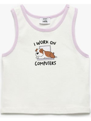 Koton Köpek Baskılı Bisiklet Yaka Kolsuz Pamuklu Atlet