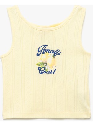 Koton Bisiklet Yaka Kolsuz Slim Fit Limon Baskılı Crop Atlet