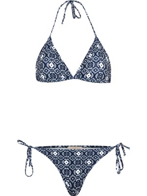 Desenli Arkası Büzgülü Üçgen Bikini