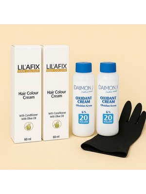 Lil'afix 2’li 7-34 Kumral Dore Bakır Profesyonel Saç Boya Kremi 60 ml + %6 (20)Oksidan Krem Seti