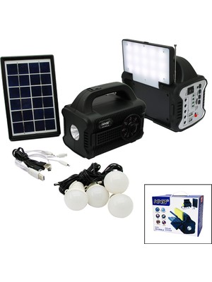 Go İthalat 3ın1 - Solar 2in1 Sabit+Oynar Başlı El Feneri - Radyo - Mp3 Bluetooth - Usb/ Tf Port - 4 Parça  Ampul Kablolu - Powerbank (4604)
