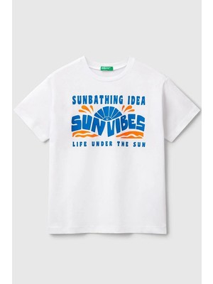 United Colors Of Benetton Erkek Çocuk Tshirt Beyaz 3JERC10PE