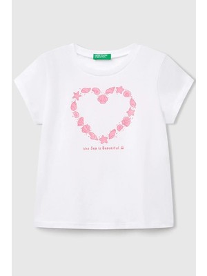 United Colors Of Benetton Kız Çocuk Tshirt Beyaz 3JERG10J3