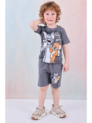 Pjkskt Tom&jerry Desenli Füme Şortlu Erkek Çocuk Kısa Kol Takım 7611-F