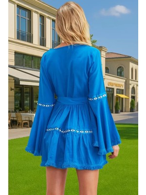 Nazar Boncuklu Pamuk Mini Elbise Plaj ve Günlük Stil Konforlu Kesim Günlük Kullanım Için