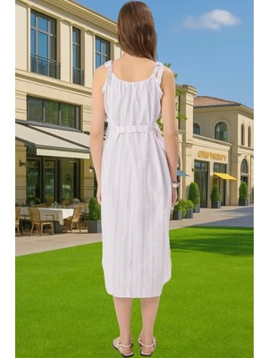 Hamileler Için Şerit Desenli Rahat Pamuklu Yazlık Midi Elbise Uzun Ömürlü Seçkin Malzeme Şık Görünüm