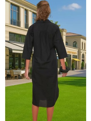 Kadın Rahat Midi Boy Poplin Elbise Günlük Yazlık Şık Tasarım Dayanıklı Malzeme Kaliteli Işçilik