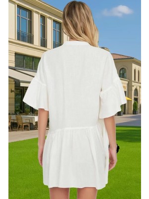 Kadın A Line Flamlı Pamuk Mini Elbise Yazlık Plaj Stili Modern Stil Dayanıklı Malzeme Seçkin Malzeme