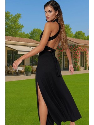 Rahat V Yaka Bağlamalı Maxi Elbise Nefes Alan Polyester Kumaş Rahat ve Şık Premium Kalite